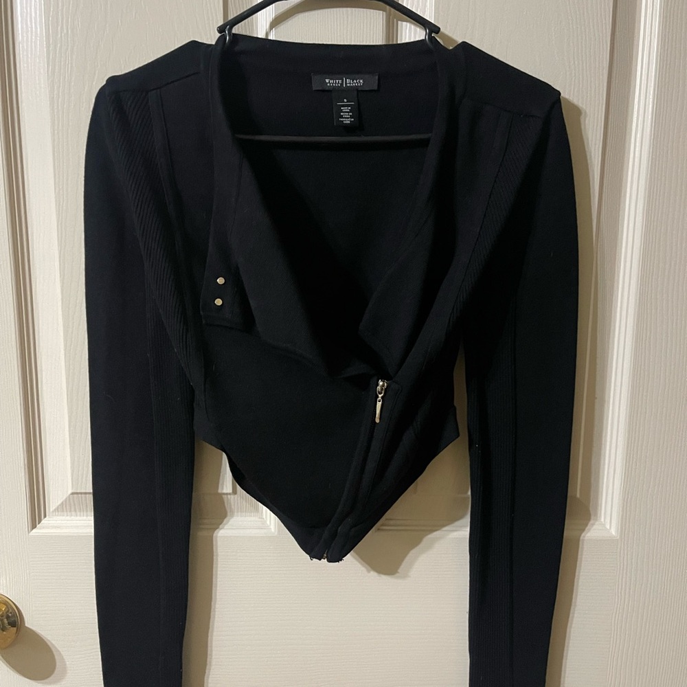White House Black Market Women's Black Zippered Lightweight Sweater